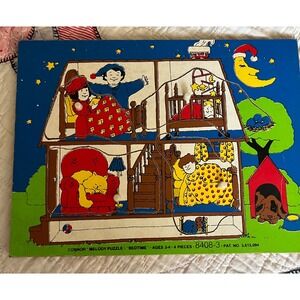 Vintage Connor Melody Puzzle Bedtime 8408-3 Wooden 4 Piece Peg Puzzle Ages 2-4
